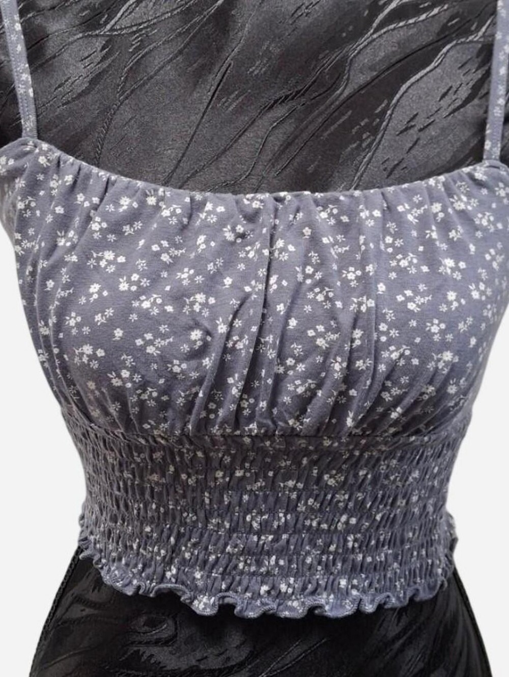 Hollister Floral Smocked Crop Top Cami Blue Size S